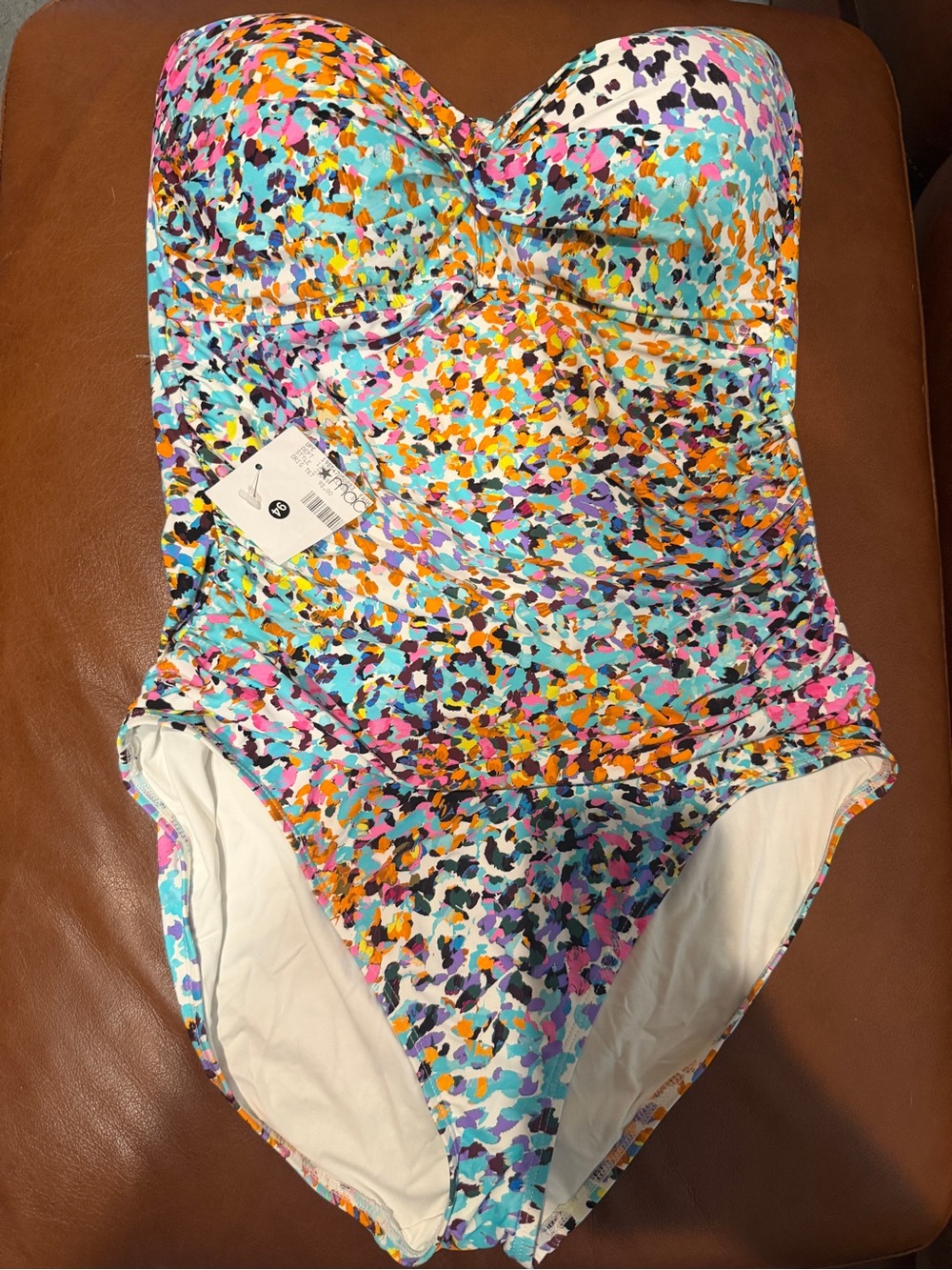 New! Sz 14 Anne Cole One-Piece strapless Swimsuit in Multicolor Confetti Print
